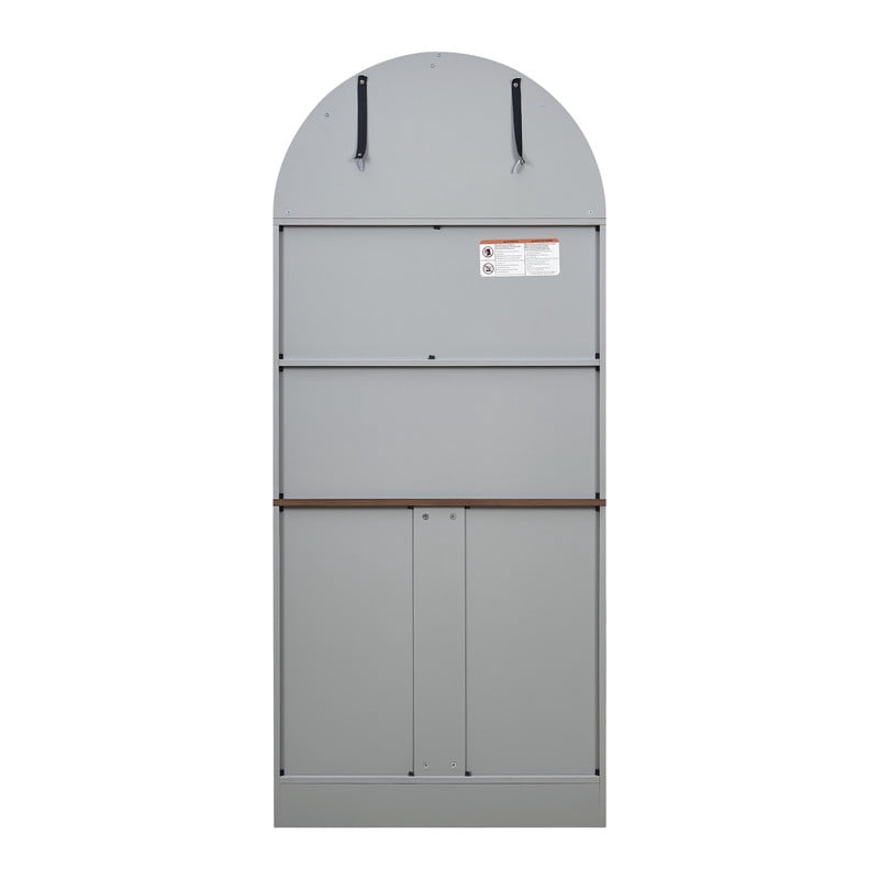 Arched Bar Wine Storage Liquor Cabinet with Removable Wine Grid, Freestanding Bookcase with Adjustable Shelves
