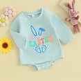 thumbnail image 2 of Bagilaanoe Newborn Baby Girl Easter Romper Sweatshirt Long Sleeve Bodysuits Letter Print Pullover 6M 12M 18M 24M Infant Casual Tee Tops, 2 of 8