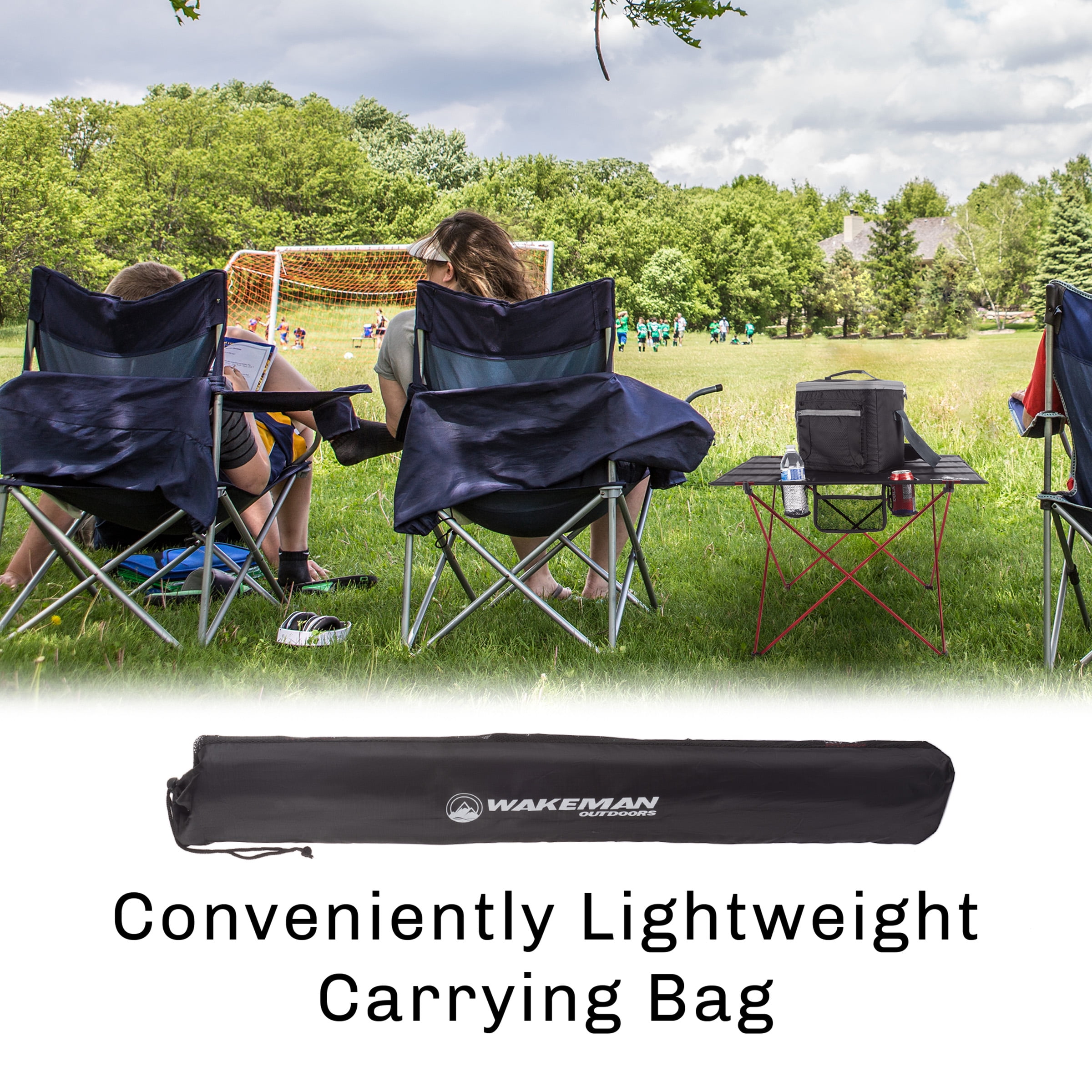 Camp Table-Outdoor Folding Table with 4 Cupholders and Carrying Bag by Wakeman Outdoors