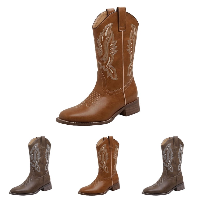 Wide Calf Cowboy Boots for Women Vintage Classic Brown  display picture 2