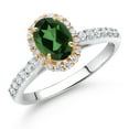 thumbnail image 2 of Gem Stone King 10K White Gold Emerald Envy Mystic Topaz White White Lab Grown Diamond Halo Engagement Ring for Women (1.11 Cttw, Oval 7X5MM, Gemstone, Size 8), 2 of 4