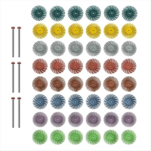 Kit de 48 Discos de Cerdas Radiales de 1 Pulgada con Vástago de 3 mm para Herramientas Rotativas, Rueda Abrasiva para Joyería, Madera y Metal