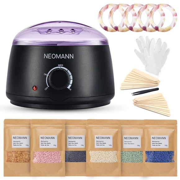 NEOMANN Waxer II Deluxe Kit de depilación para mujeres y hombres con revestimiento de teflón no pegajoso - Calentador de cera para depilación incl. 600 g de perlas de cera 30 espátulas