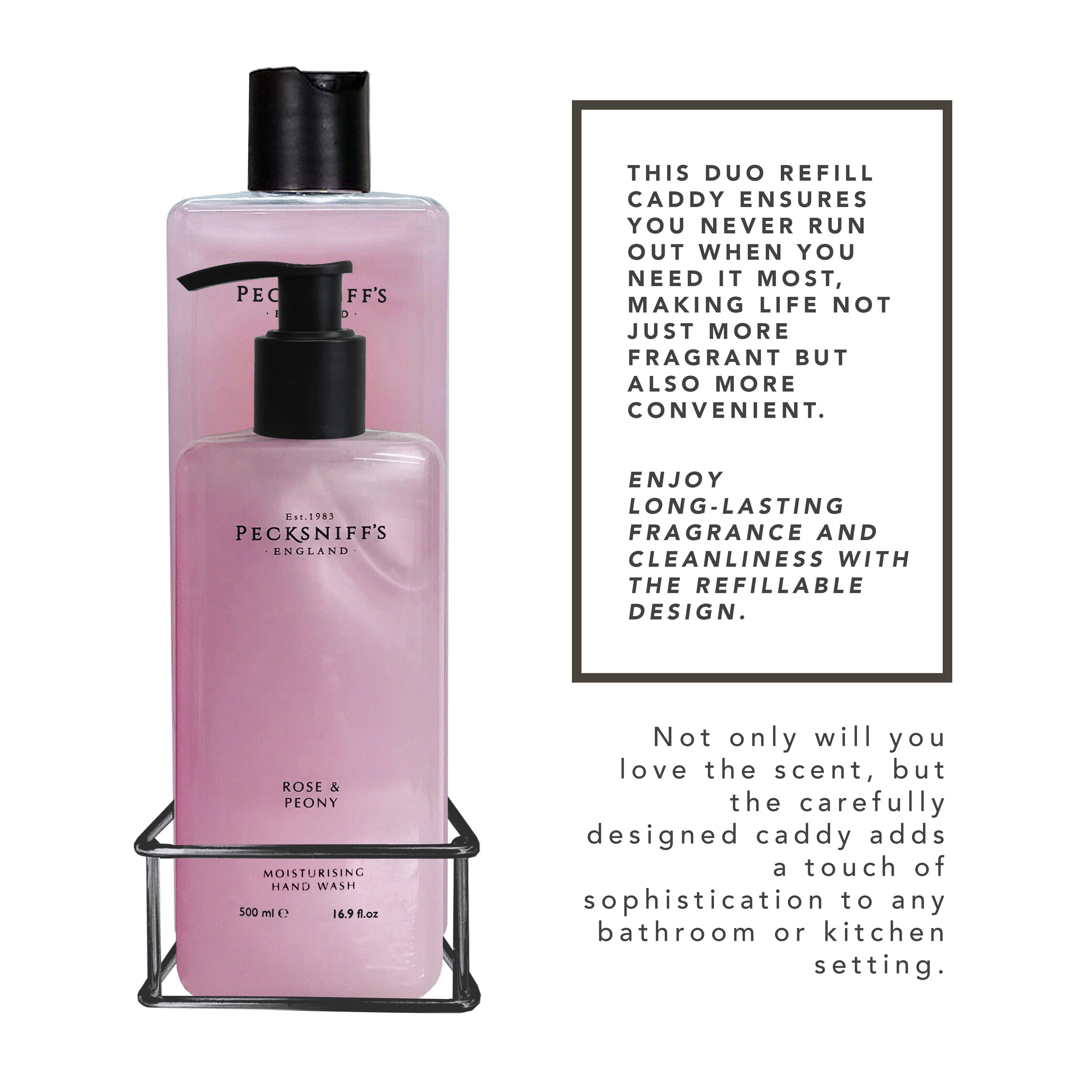 Pecksniffs Classic Rose & Peony Moisturizing Hand Wash 500ml/16.9 Fl oz and Hand Wash Refill 1L/1000ml,33.8 Oz