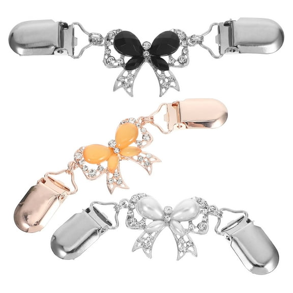 Minkissy 3Pcs Classic Sweater Chain Clip with Bowknot Accent for Sweaters Cardigans and Shawls in Assorted Colors