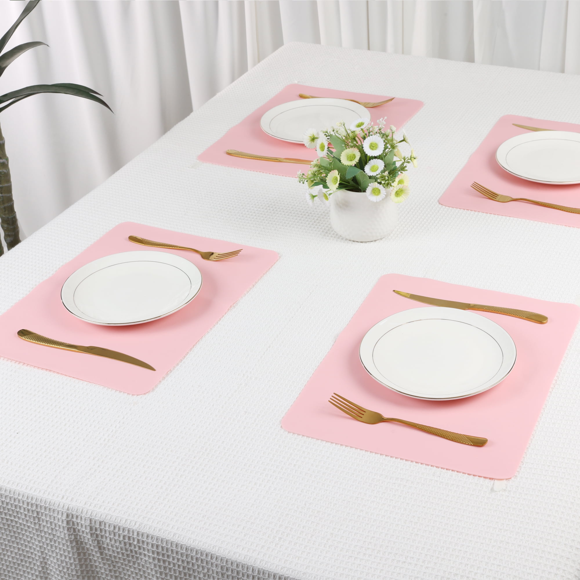 Unique Bargains Set of 6 Silicone Placemats for Kitchen Dining Table Decor Pink