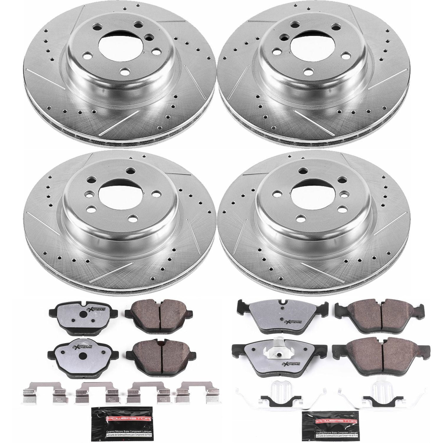 PowerStop Front and Rear Z26 Street Warrior Carbon-Fiber Ceramic Brake Pad and Drilled and Slotted Rotor Kit Fits: BMW Select Models K6033-26
