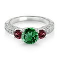 thumbnail image 2 of Gem Stone King 925 Sterling Silver Green Nano Emerald Red Rhodolite Garnet and White Moissanite Engagement Ring for Women (2.04 Cttw, Gemstone May Birthstone, Round 7MM and 4MM, Size 7), 2 of 3