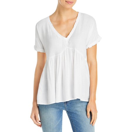 Bila Womens Ruffled Babydoll Pullover Top White S