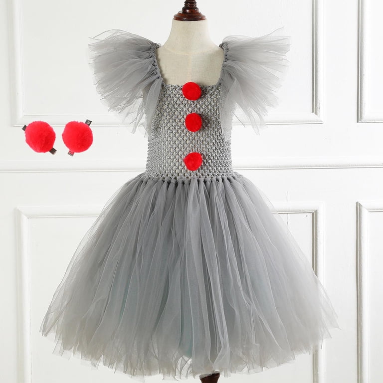 Kids Girl Halloween Costume Set Tulles Dress Ruffle Sleeve Color Tutus Dress  with Hairpin Toddler Halloween Cosplay Party Outfit Gray 6-7Y - Walmart.com