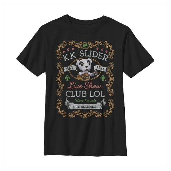 Boy's Nintendo Animal Crossing K.K. Slider Live Show Graphic Tee Black Large