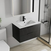 30" Black Wall Mounted Floating Bathroom Vanity Set with Sink Top, Faucet and Drain