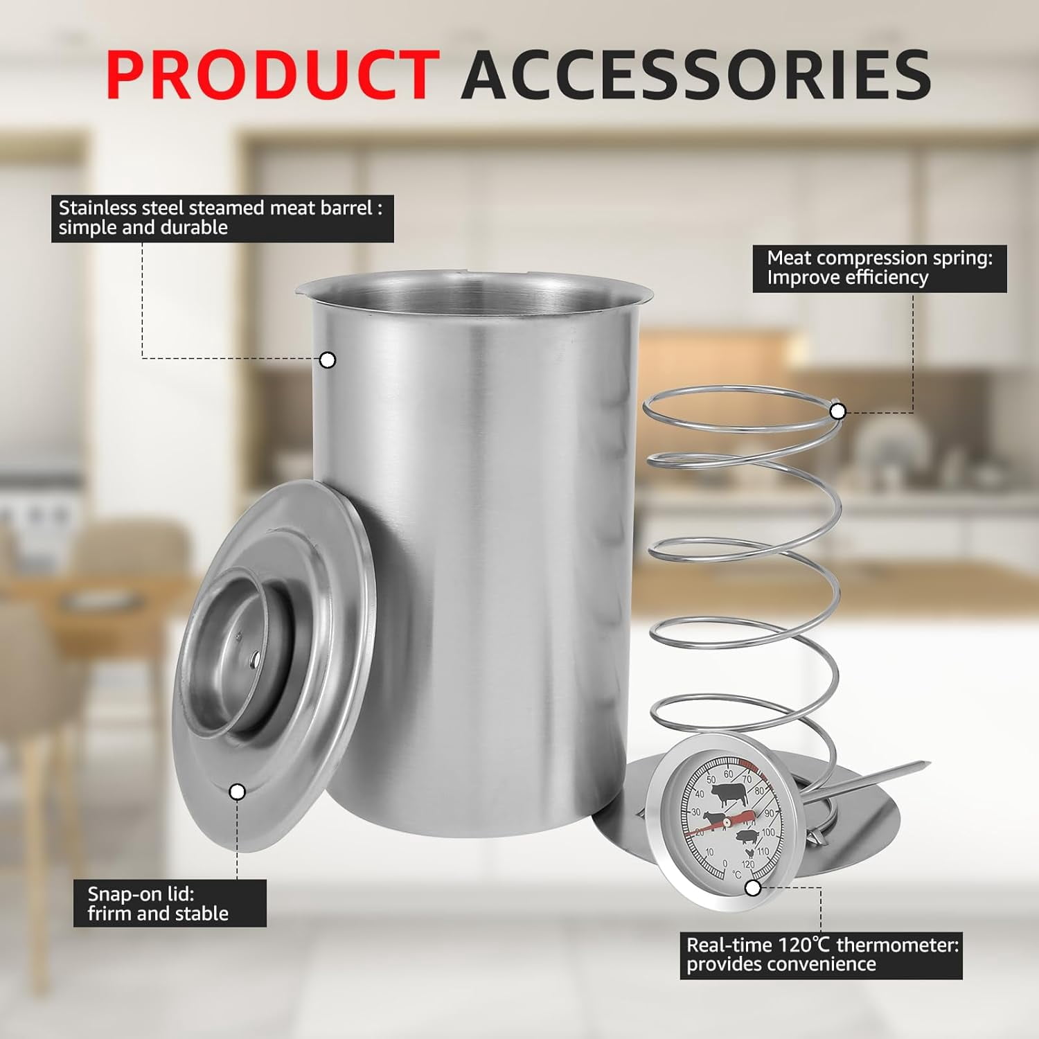 Ham Meat Press Maker with Thermometer, 2026 Stainless Steel Ham Press Maker Machine Gourmet Cooking Tools, Round Shape Meat Press Maker Machine, Kitchen Bacon Meat Pressure Cookers Boiler Pot