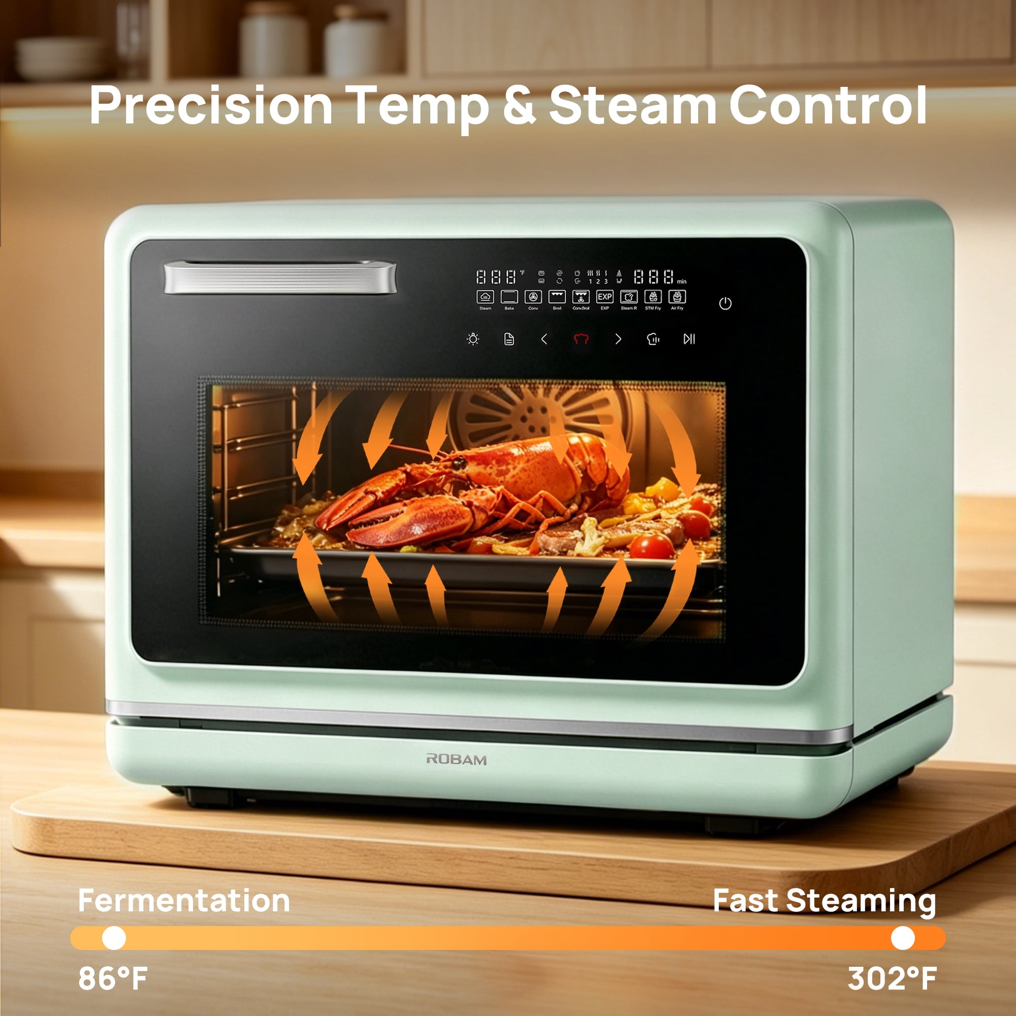 ROBAM R-Box Pro Countertop Combi Steam Oven 1.2 Cu.ft, Air Fryer Combo, Convection Toaster Oven with 32 Presets & Precise Temperature Control (86°F-302°F), Blue