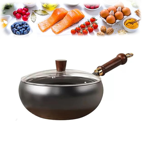 Uncoated Iron Pan, Japanese Iron Pan for Cooking, Nonstick Wok Hand Forged Iron Pan with Lid Stir Fry Wok Skillet for Cooking