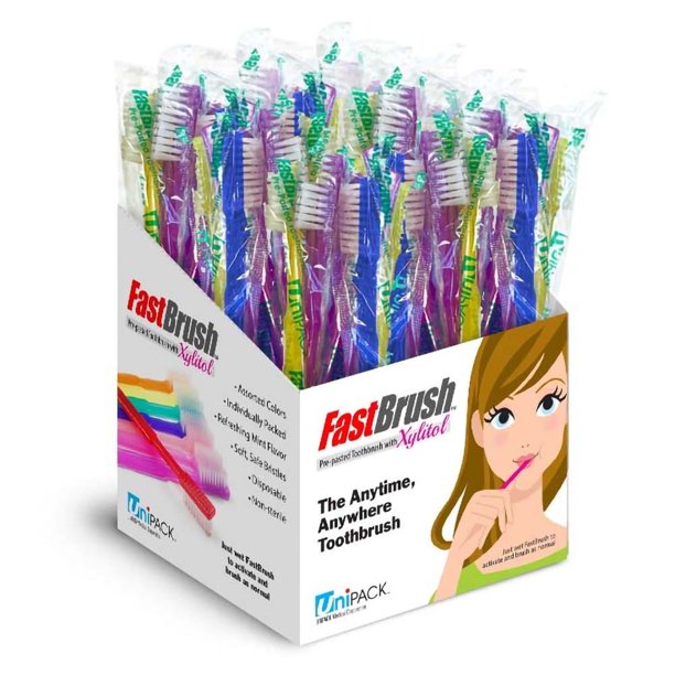 FastBrush PrePasted Disposable Adult Toothbrush with Xylitol 100 Pack