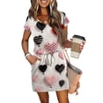 thumbnail image 5 of Women s Casual Valentine Heart Print Dress V Neck Short Sleeve Drawstring Waist with Pockets Soft Comfortable Loungewear Nightgown for Home Daily Wear Multiple Colors, 5 of 6