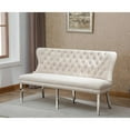 thumbnail image 2 of Cream Velvet Bench with Tufted Seat and Silver Stainless Steel Legs, 2 of 2