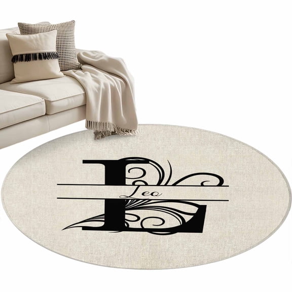 Letter L Large Area Rugs for Bedroom Living Room, Soft Non Slip Carpet Bedside Rug, Monogram Words Round Floor Cover Kitchen Accent Rug 3.3' for Dining Room/Office