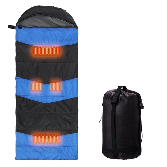 Ktaxon Heated Sleeping Bag, Rectangular Lightweight Sleeping Bag with USB Powered Heating Pads for 14-50 °F, Compact Envelope Sleeping Bag for Camping Picnic Hiking, Blue