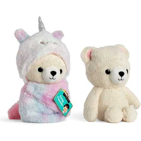 FAO Schwarz Cozie Friends Teddy Bear Unicorn 10, Classic Bear with Removable Colorful Swaddle