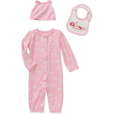 Child of Mine Carters Newborn Girls' 3-Piece Jumpsuit, Hat, and Bib Set