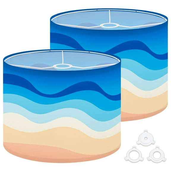 Lamp Shades Set of 2 Easy Assembly waves sea beach theme Drum Lampshades for Table Lamps Floor Lamps Pendant Light 13"x13"x10" Replacement Lamp Shade