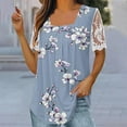 thumbnail image 2 of EINCcm Womens Square Neck Lace Short Sleeve Tops Floral Print Front Pleated Blouse Dressy Boho Tunic Tops Summer Tshirt Tops, 2 of 5
