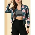 thumbnail image 6 of Unique Bargains Women's Stand Collar Front Zipper Satin Bomber Jacket L Teal, 6 of 7