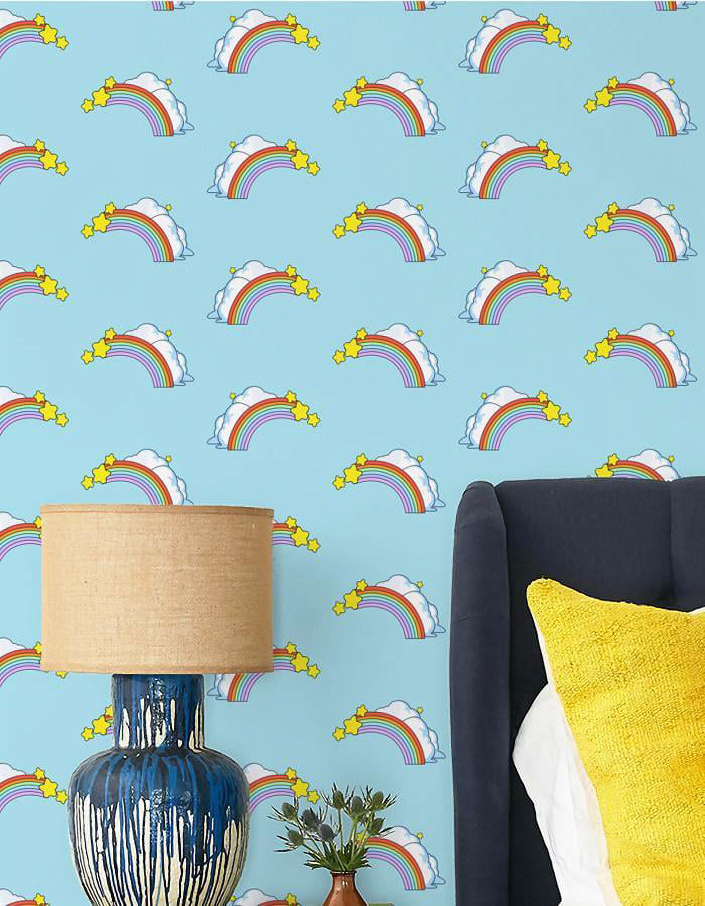 Barbie Rainbows Removable Vinyl Wallpaper, Baby Blue