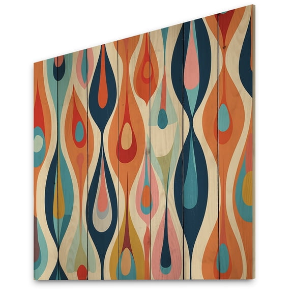Designart "Retro Abstract Drops XI Playful Color Splashes" Modern Geometric Print on Natural Pine Wood