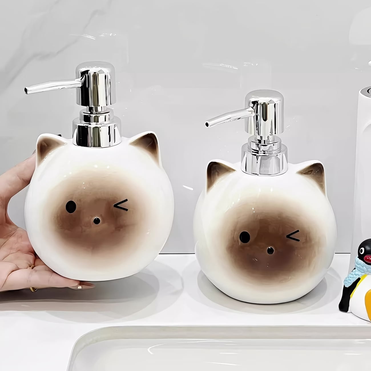 Cute Cat Shaped Ceramic Lotion Bottle - Easy Press Design for Hand Soap, Body Wash, Dish Soap, and Hotel Decor