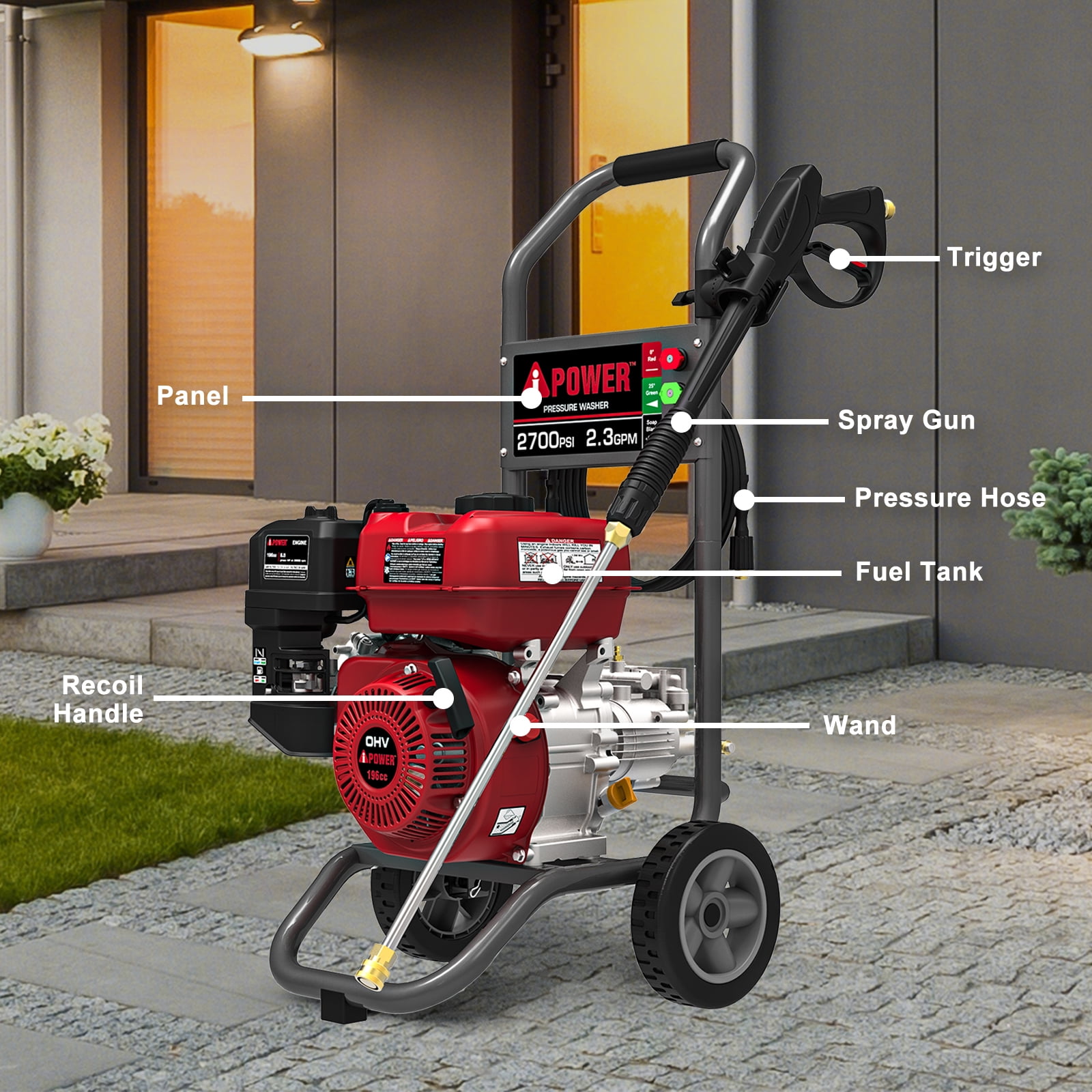 A-iPower 2700 PSI at 2.3 GPM 196cc 4-Cycle OHV Gas Powered Cold Water Pressure Washer - 3
