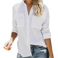 thumbnail image 2 of Tops De Verano Con Bolsillos Blusa informal para mujer, con botones, manga con puños, cuello en V suelto, ropa de oficina para mujer Cgtredaw Para estrenar, 2 of 9