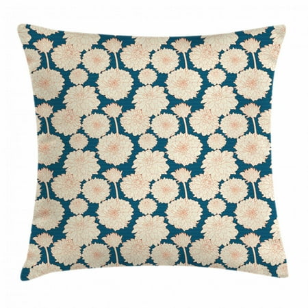 Shabby Japan - Aster Throw Pillow Cushion Cover, Romantic Flowers Summer Fashion Petals Shabby Ornamental Japanese Style, Decorative Square Accent Pillow Case, 16 X 16 Inches, Cream Dark Teal Rust, by Ambesonne