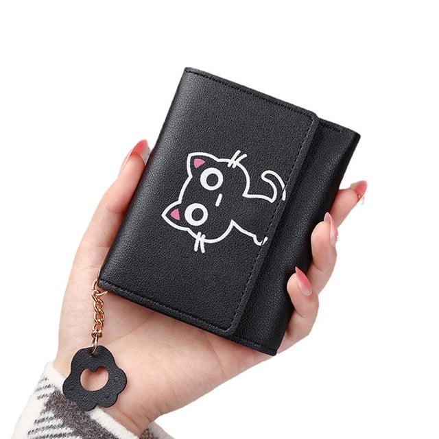 SharkTRUE Cute Cartoon Cat Women Wallet - Stylish Design with Card Slots and Photo Pocket