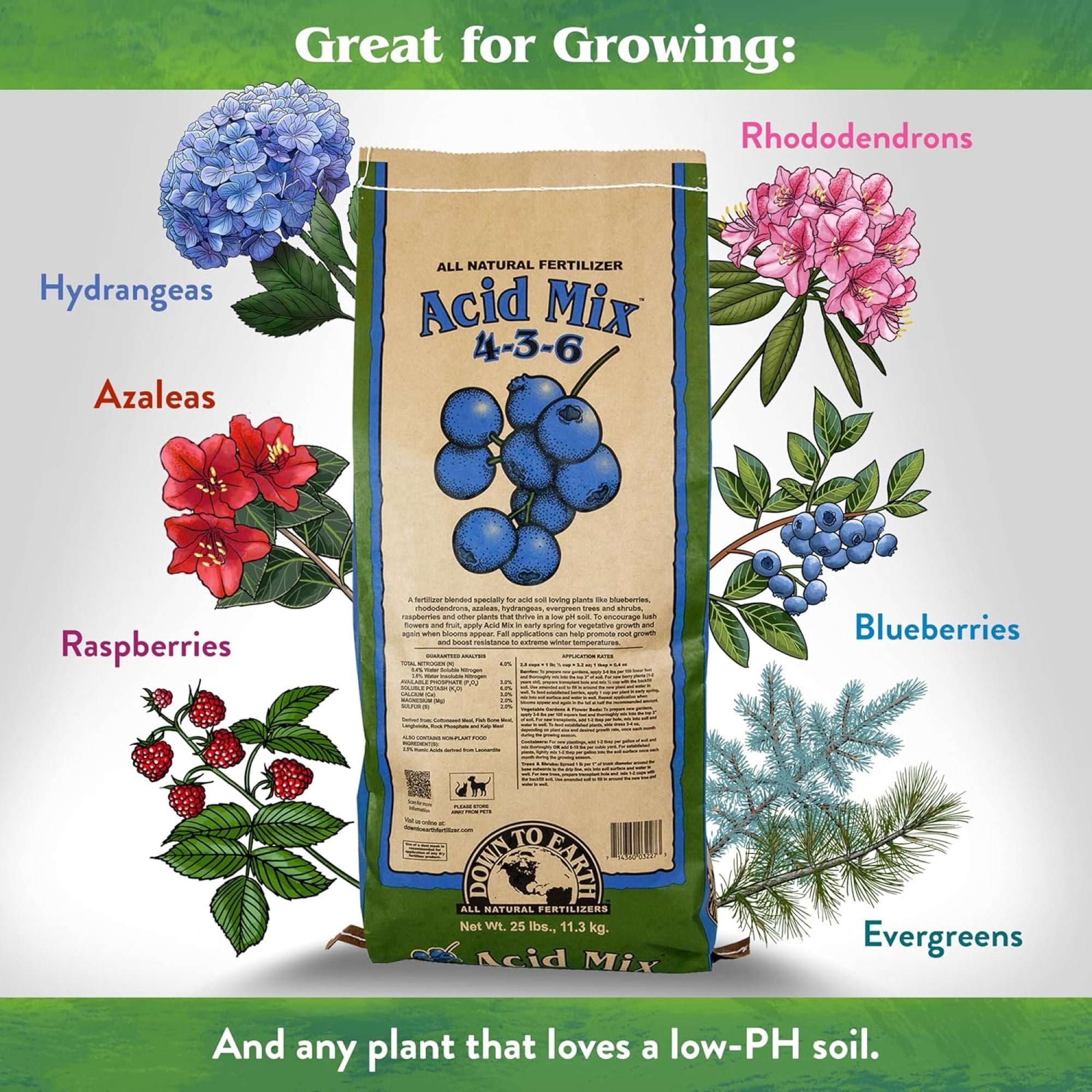 Down To Earth Acid Mix 4-3-6 Organic Plant Food, 40 lb Bag