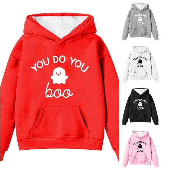 Zylarhe Halloween Sweatshirts for Kids Girls Hoodies Sweatshirts Stylish Print Pullover Halloween Long Sleeve Hooded Pocket Red 13-14 Years