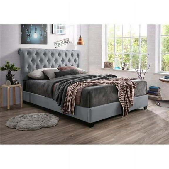 Myco Furniture KM8004-Q-GY 84 x 64 x 56 in. Kimberly Scalloped Queen Size Bed, Gray