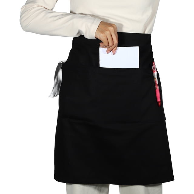 Delantales de Cintura Únicos Bargains con Bolsillos Delantales para Camareros para Mujeres y Hombres Negros 27.56"x19.69"