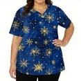 thumbnail image 5 of Stichou Christmas Scrub Tops for Women with Pockets Snowflake Graphic Medical Uniforms Short Sleeve Happy V-Neck Loose Fit Stretchy Scrub Plus Size Dark Blue M, 5 of 5