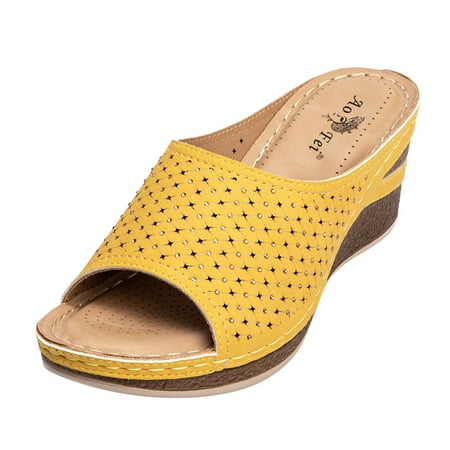 

Mackneog Women Wedges With Retro Fish Mouth Slippers Bohemian Sandals Beach Shoes Gift on Clearance