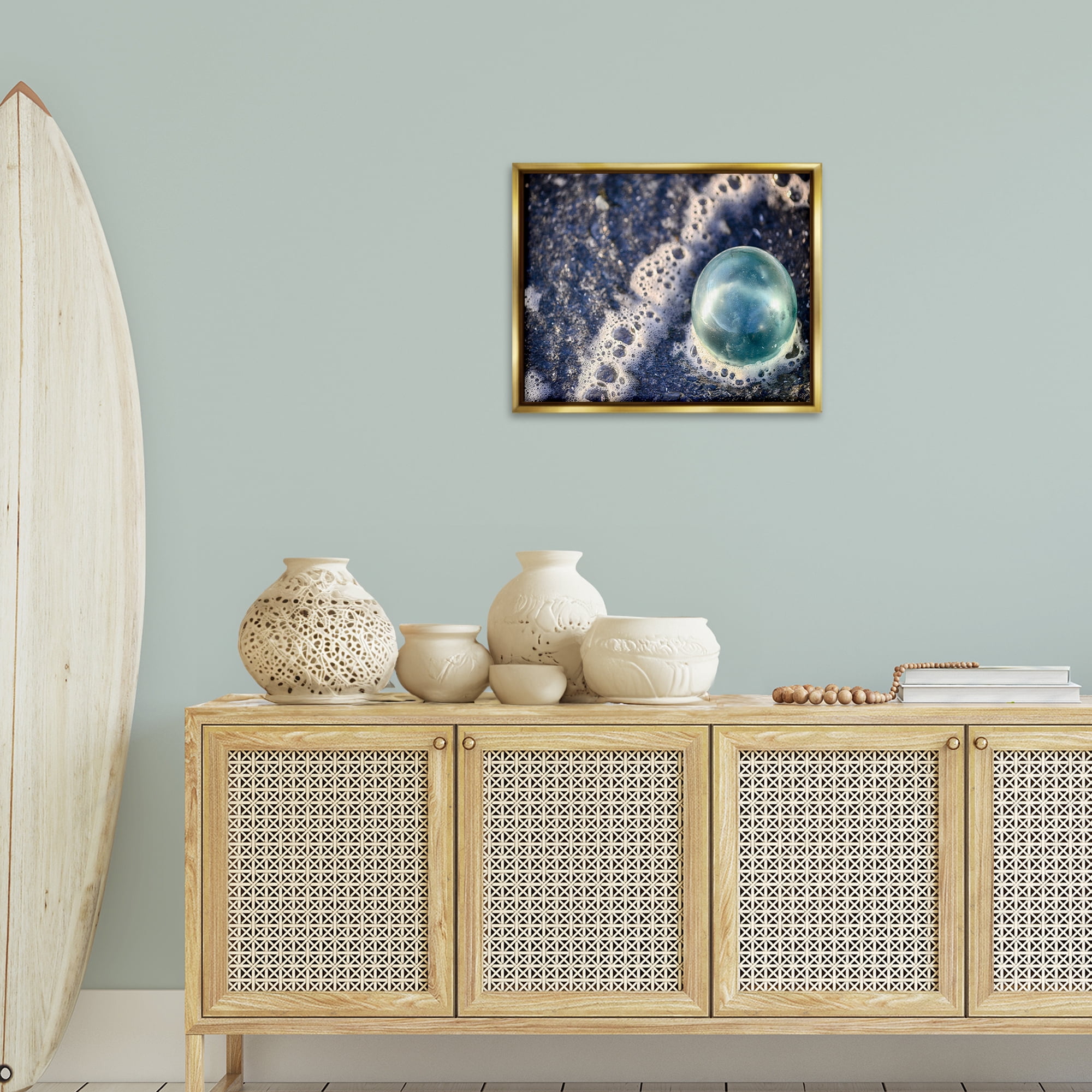 Stupell Industries Beach Foam & Bubble Nautical & Beach Photography Gold Floater Framed Canvas Art Print Wall Art, 21 x 17