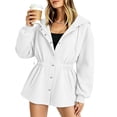 thumbnail image 4 of Ghalytn Women's Fleece Lined Hooded Jacket Waist Cinched Coat Zip and Snap Button Front Long Sleeve Outerwear with Pockets, 4 of 7