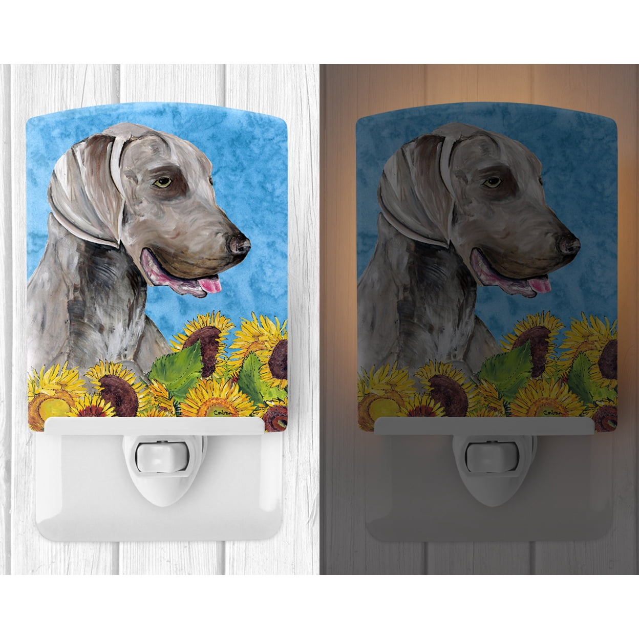 Weimaraner in Summer Flowers Ceramic Night Light