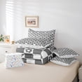 thumbnail image 6 of Homewish Modern Geometric Plaid 7pcs Bedding Comforter Set,Kawaii Cartoon Blossom Queen Bedding Sets,Gray White Checkered Queen Sheet Sets For Girls Boys,Luxury Bedroom Decor Reversible, 6 of 8