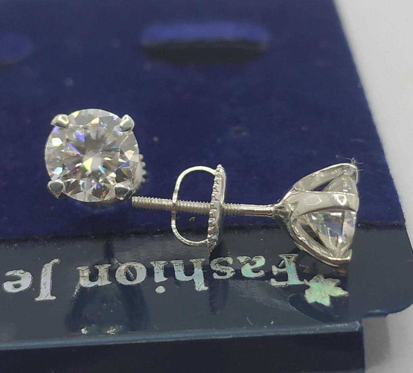 14K White Gold Plated Round Cut Simulated Diamond 925 Silver 2.00ct Screw Backs Stud Earring Mother's Day Gifts