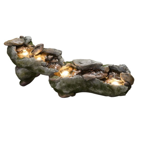 Teamson Home Riverstone Cascade Water Fountain Outdoor–LED Light with Adjustable Flow & Electric Pump, Gray