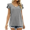 thumbnail image 5 of Spencer Women's Summer Tops V Neck Ruffle Short Sleeve Tunic Top Casual Flowy Blouse Shirts, 5 of 6