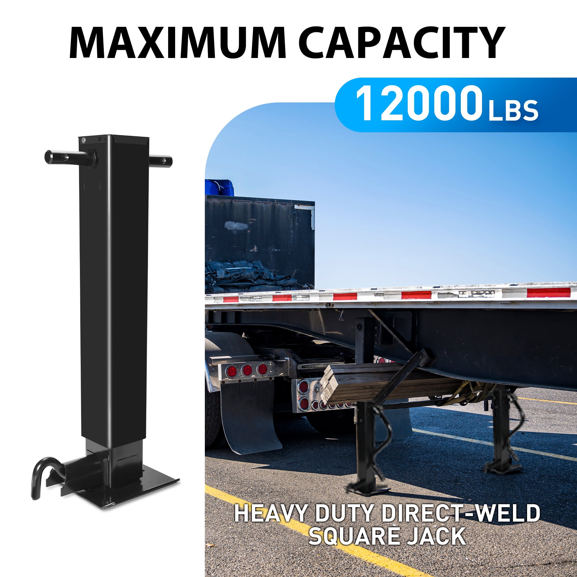 Towingmaster 12,000 lbs Capacity Square Weld on Trailer Jack, Sidewind Heavy-Duty Direct Weld Trailer Jack, Side Pull Pin with Handle Crank, 26'' Travel for Lift Utility RV Campers Boat